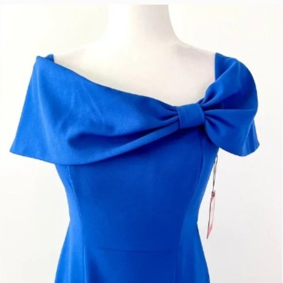 VINCE CAMUTO | Bow Collar Off the Shoulder Sheath Midi Cocktail Dress New Size 6 - Picture 4 of 11